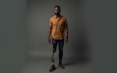 portrait of black man with prosthetic leg . High quality