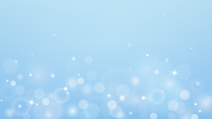 Blue winter bokeh background design with blurred lights and holiday sparkles. Vector illustration.