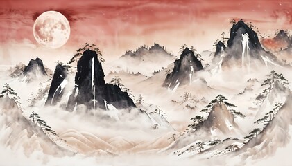 Minimalist Chinese Ink Painting Of Winter Landscape