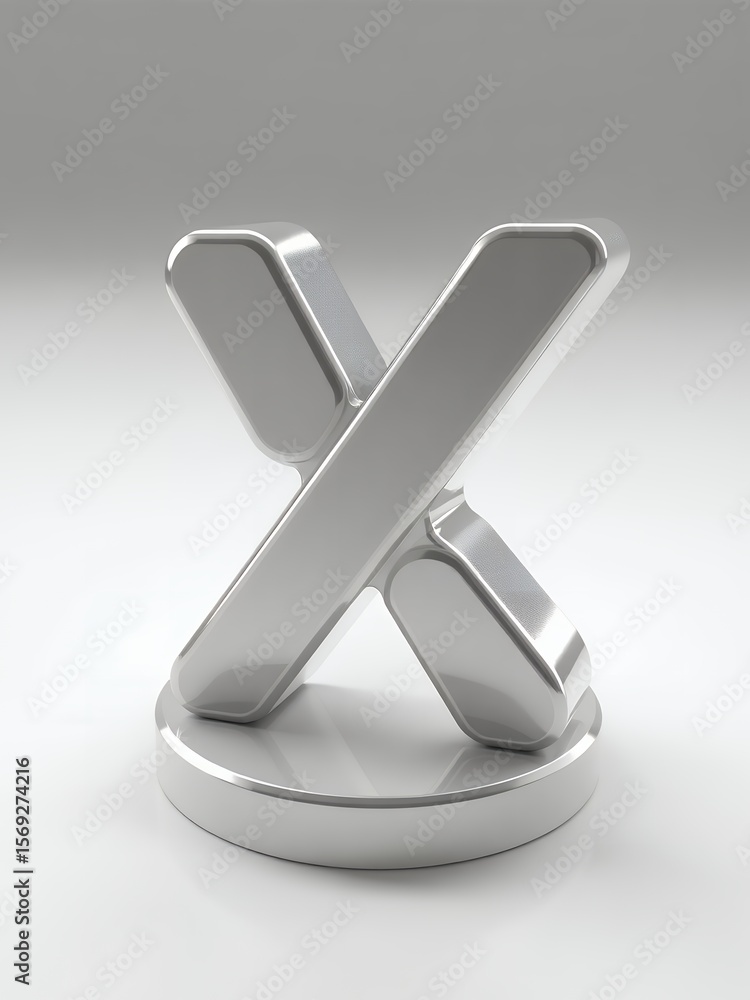 Aufkleber close up of a shiny silver x shaped object sitting on a round base on a white background