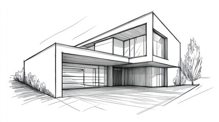 Architectural sketch of a modern house