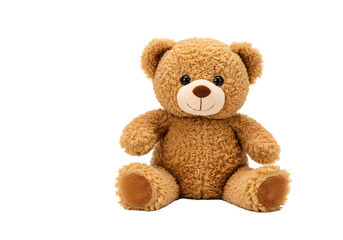 Obraz premium A Light Brown Plush Teddy Bear Sitting Pretty Against a White Background isolated on transparent baackground