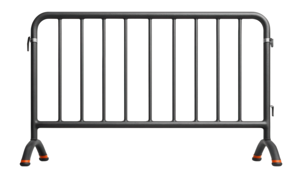 Snap-together metal barricade with rubberized feet for crowd control at marathons