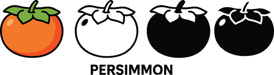 Obraz premium Persimmon fruit vector set with colored, outline, and silhouette styles.