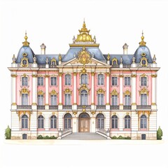 Fototapeta premium Pink Palace Watercolor Illustration