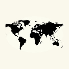 World map silhouette in black on a light background  