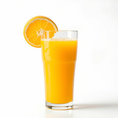 Glass of fresh orange juice isolated on white background, highlighting its vibrant color, refreshing taste.
