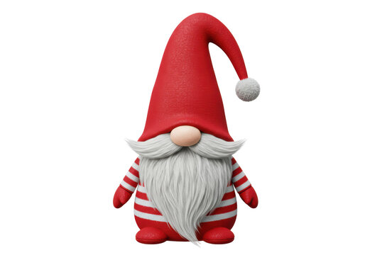 Isolated Festive Christmas Gnome with Striped Outfit and White Beard
