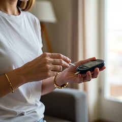 Woman Using Glucose Meter Diabetes Management and SelfCare