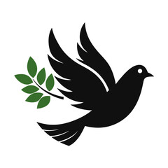 Peace dove with olive branch silhouette vector illustration