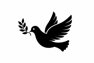 Peace dove with olive branch silhouette vector illustration