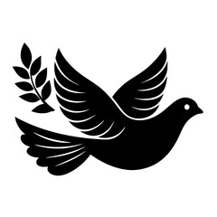 Peace dove with olive branch silhouette vector illustration