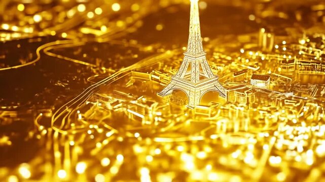 Golden Paris Skyline at Night