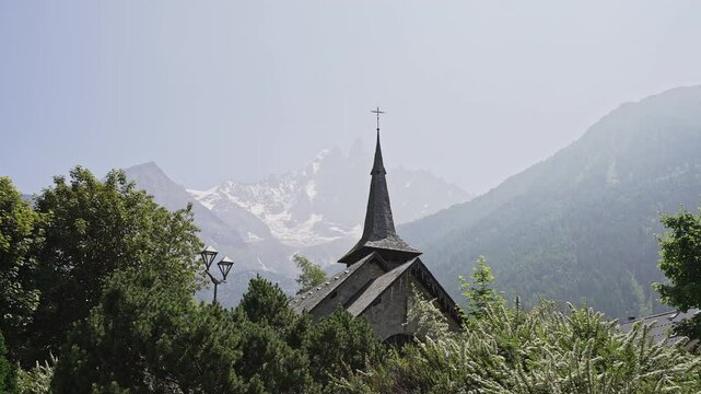 Beautiful Les Praz Chapel In Chamonix In Summer, France