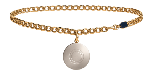 Delicate chain belt with a small, engraved disc pendant
