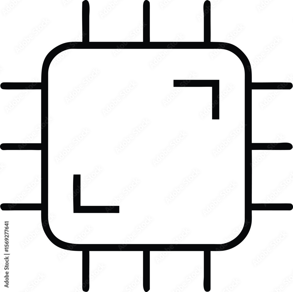 Fototapete Simple black line drawing of a computer processor chip with pins