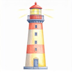 Red And White Lighthouse Watercolor Illustration