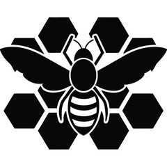 Bee Silhouette in Hexagonal Honeycomb Pattern Vector Design with CMYK Colors