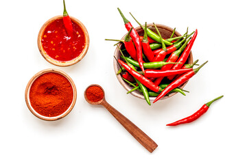hot chilli pepper pattern on white background top view