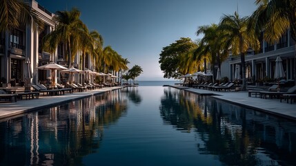 Fototapeta premium Luxury Resort Pool with Tropical Getaway, and Ocean View.