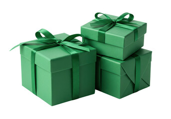 Isolated Stack of Green Gift Boxes with Ribbons