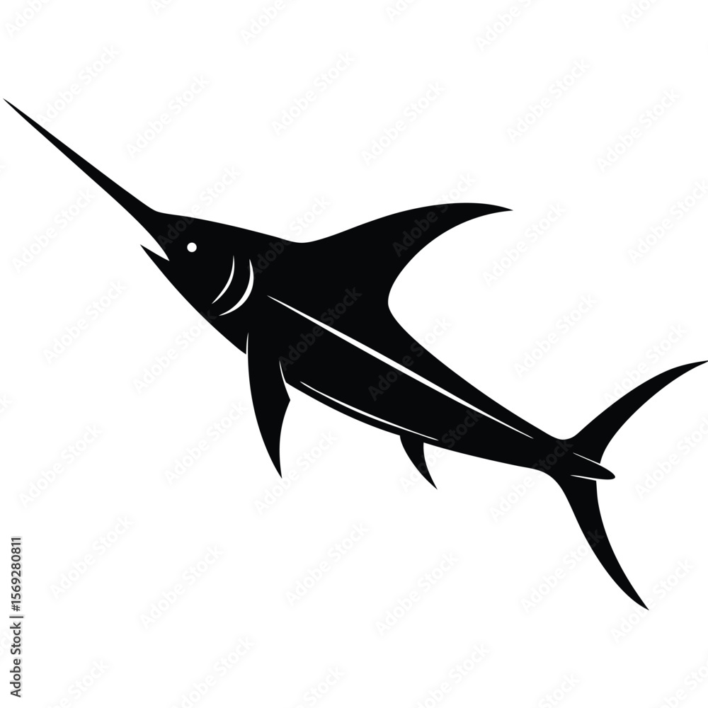 Poster swordfish silhouette vector design with long pointed nose for creative projects