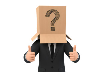 Isolated Cartoon Businessman with Question Mark Box Head
