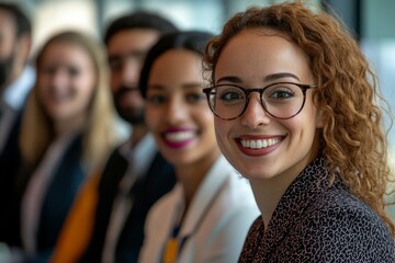 Diverse and inclusive multiethnic group of business colleagues smiling at a team-building workshop event. Workplace race inclusion and diversity in action, Generative AI
