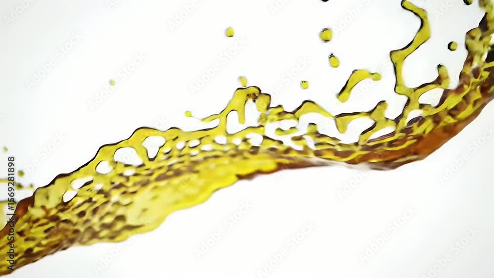 Poster golden liquid splash with honeycomb texture flowing on white backdrop stream of fluid motion abstrac