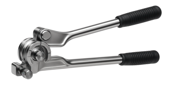 Manual tube bender with a precision machined steel die set, suitable for aerospace component fabrication.