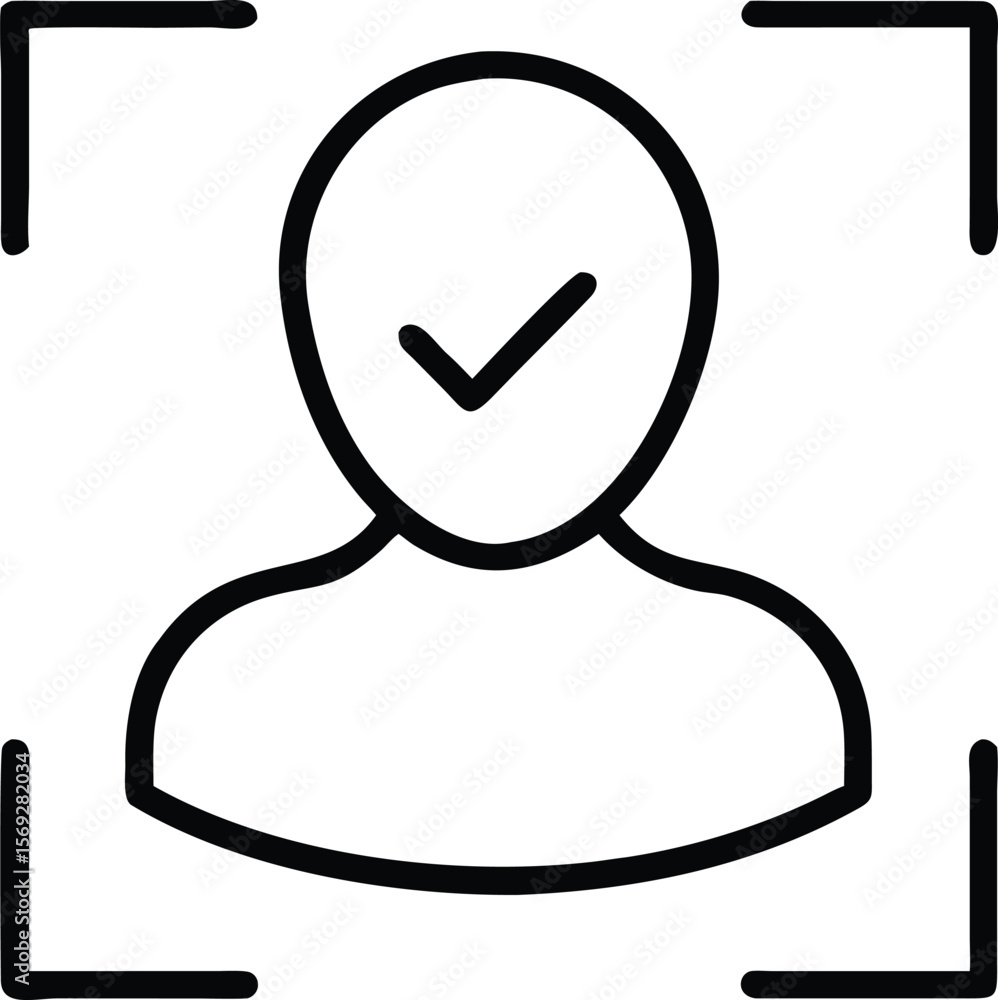 Aufkleber simple outline icon of a person with a checkmark inside a focus frame