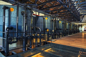 The historic site of the water filtration plant built in 1912, its beautiful wooden structure,such as trusses, semicircular windows,floors in Shan-Shang Garden and Old Waterworks Museum,Tainan,Taiwan