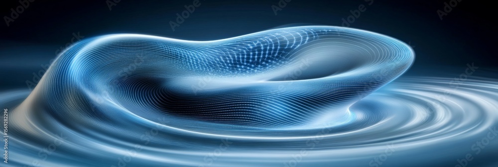 Poster abstract bright blue flowing network connections with defocus glows in futuristic data canvas