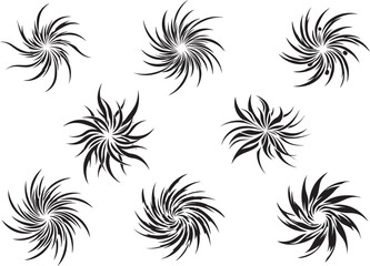 Flame Swirl Silhouette Vector Set – Abstract Spinning Tribal Elements