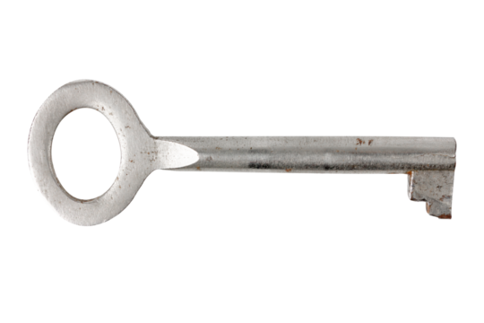 Old metal key isolated on a white background, vintage style. - Powered by Adobe