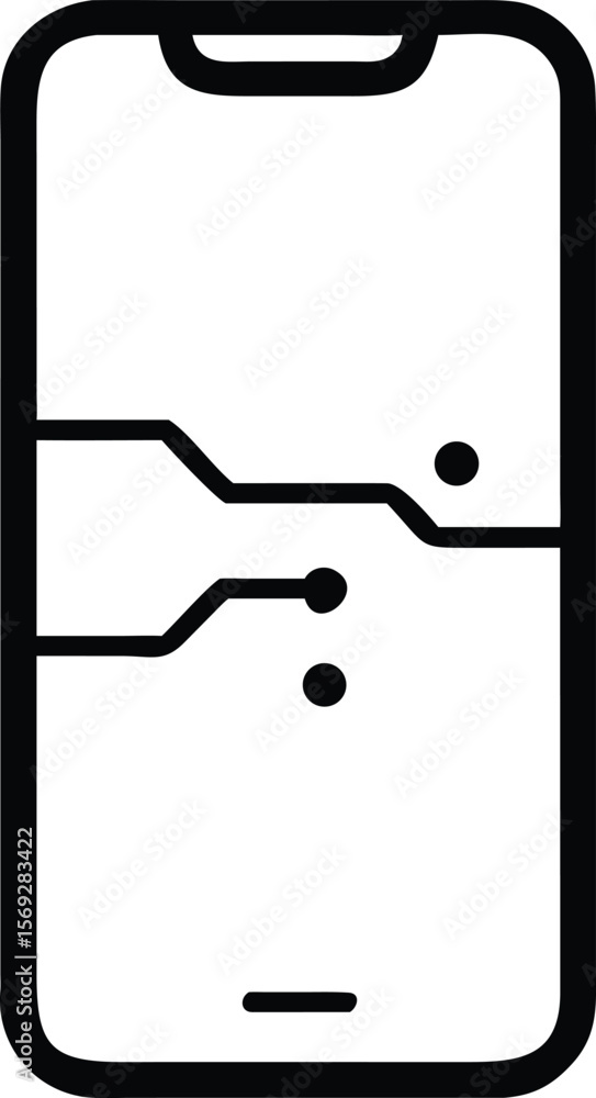 Poster smartphone with integrated circuit lines and connection points symbolizing technology and connectivi
