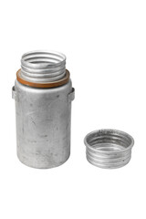 Metal container with removable lid on a white background.
