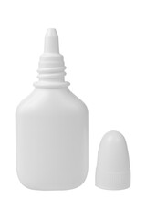 White glue bottle with cap removed, isolated on white background.