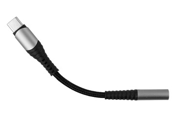USB-C adapter cable with braided design on white background.