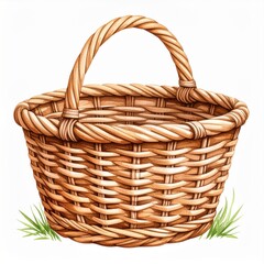 Obraz premium Brown Wicker Basket on Grass Background