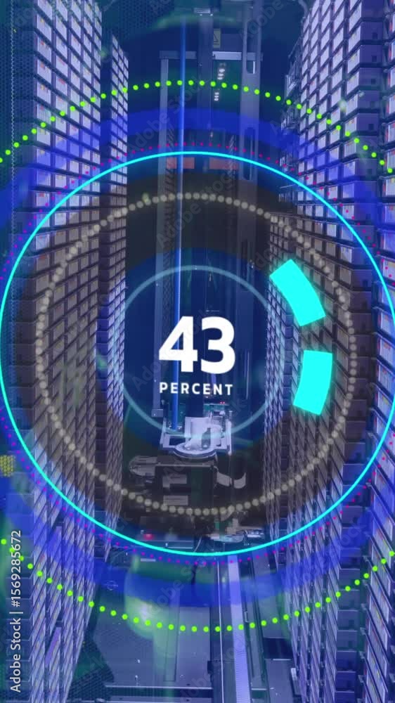Poster animation of processing circle with increasing numbers over servers