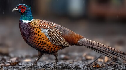 Male Ringnecked Pheasant in Rain.