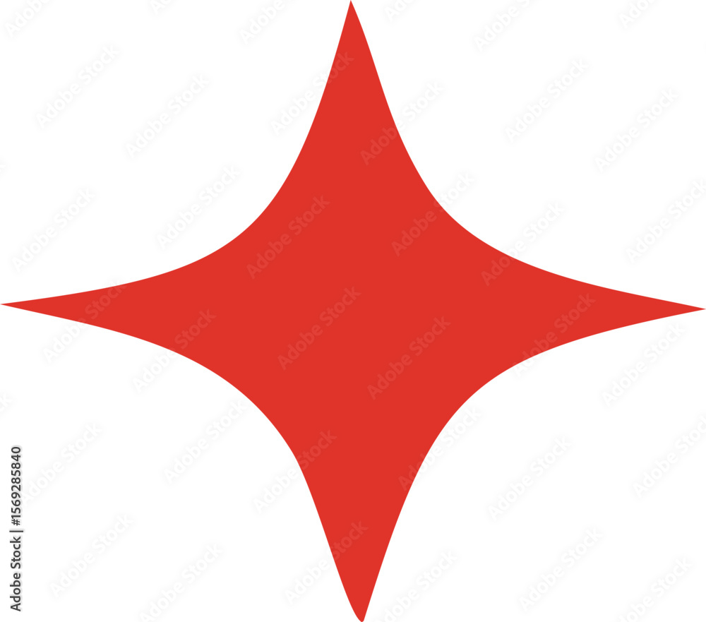 Poster a striking four pointed red star shape with curved inward edges isolated on a clean white background