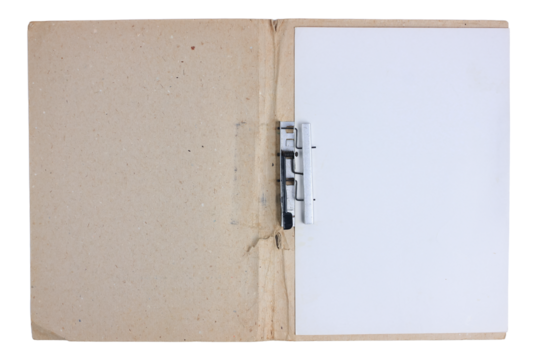 Open clipboard with blank paper and brown cover