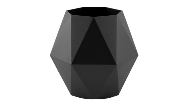 Black Geometric Vase Isolated on White.