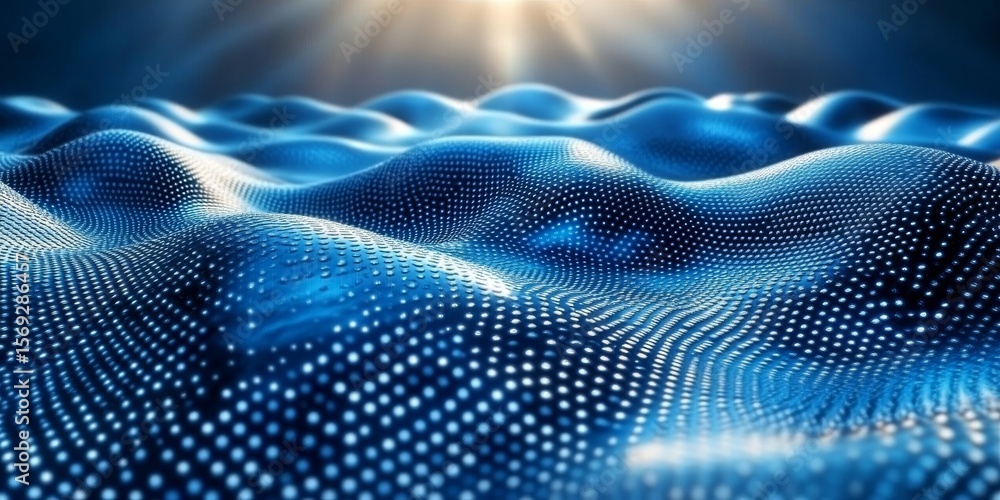 Poster futuristic data landscape with flowing dots and digital connections representing advanced technology