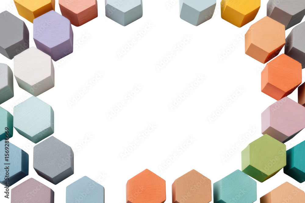 Aufkleber pastel colored hexagon blocks are arranged as a border isolated on transparent background