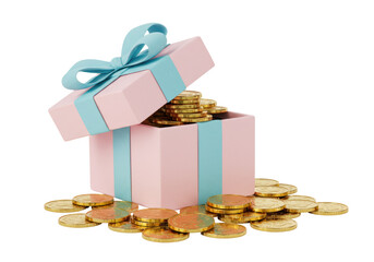 Isolated Overflowing Gift Box with Golden Coins