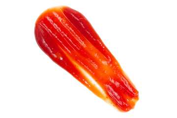 Ketchup spread isolated on white background, vibrant red sauce.