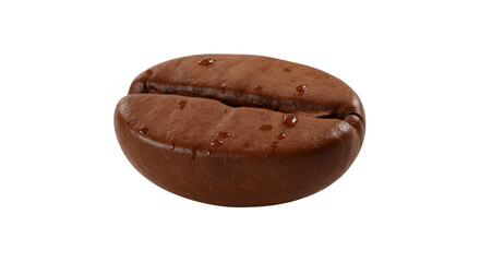 Isolated Dark Roasted Coffee Bean with Water Droplets